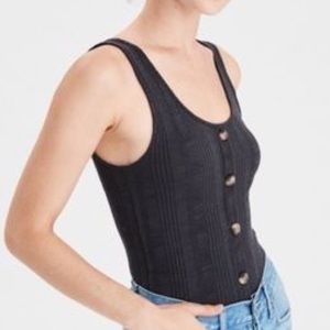 Grey Button Up Western Style Tank Top